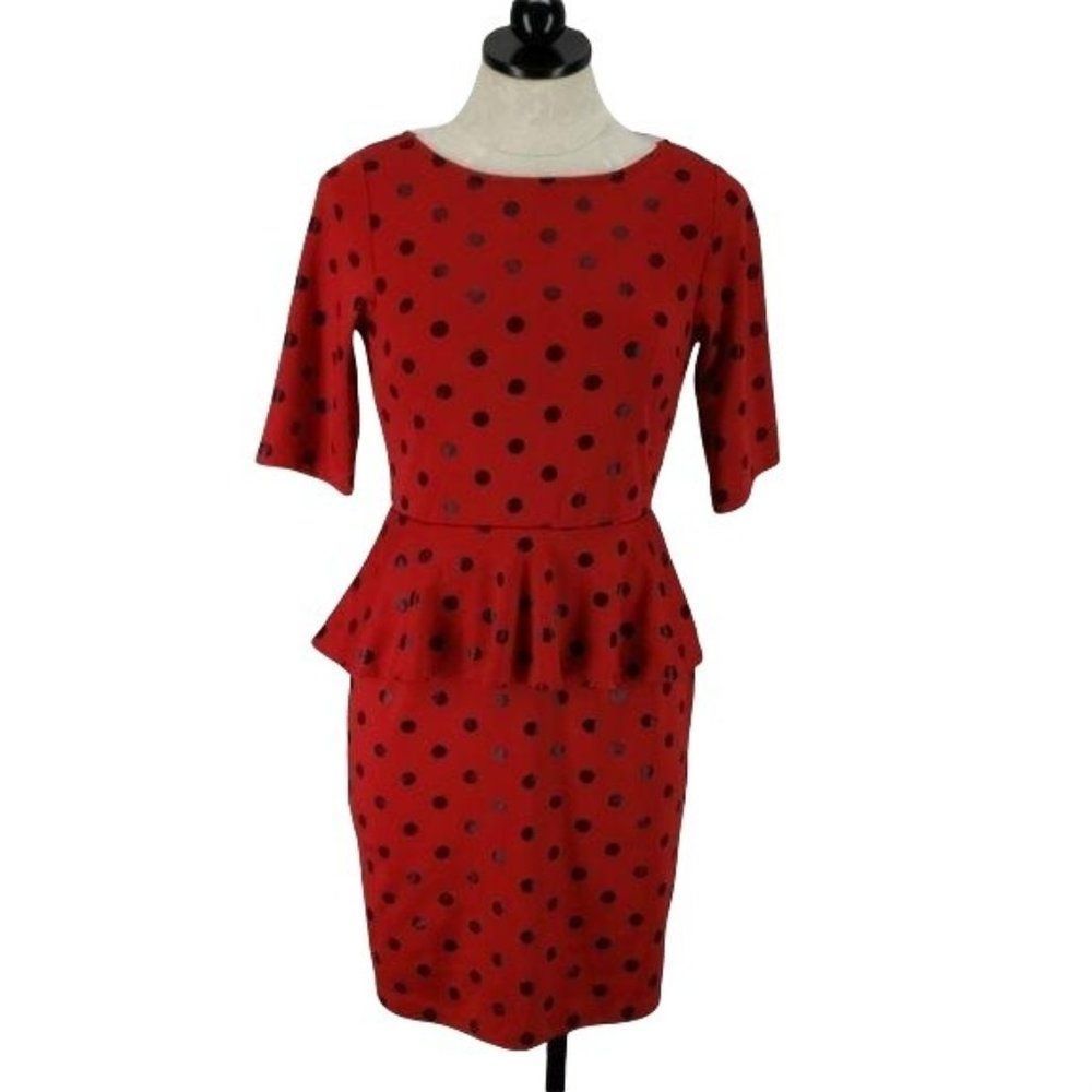 Robbie Bee red polka dot‎ peplum 4P Dress